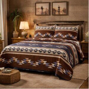 Southwestern Aztec print Quilted Bedspread 3 Piece Set